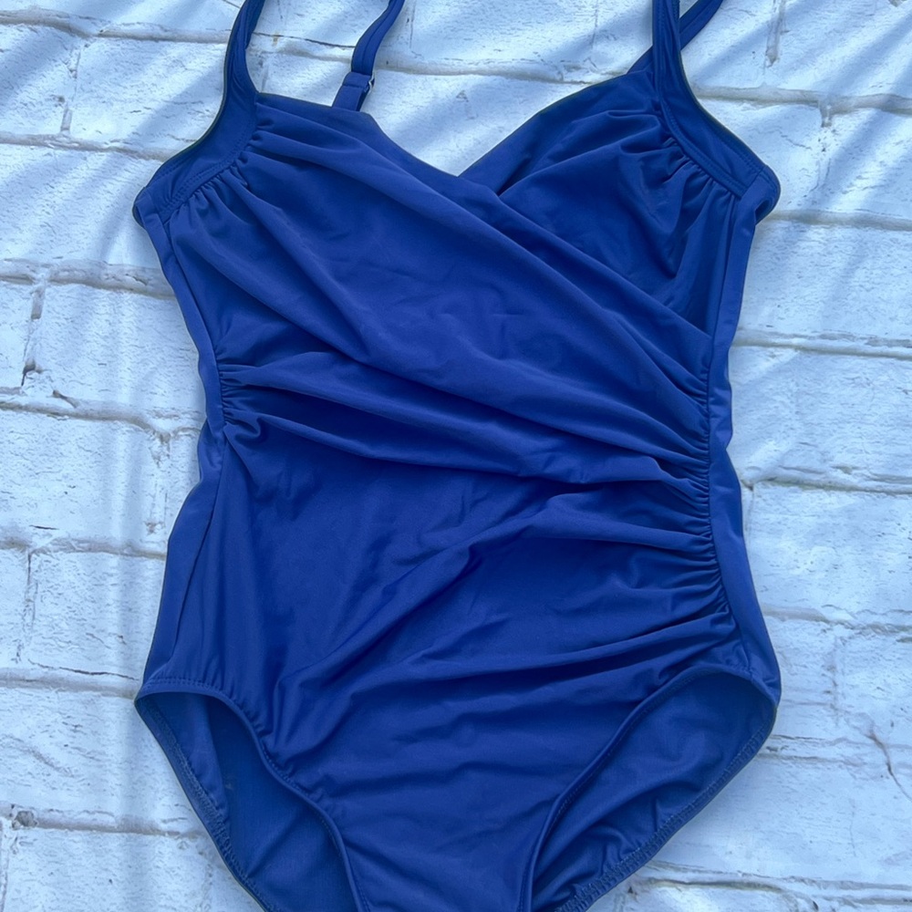 Miraclesuit Blue One Piece Swimsuit with Wrap Bodice